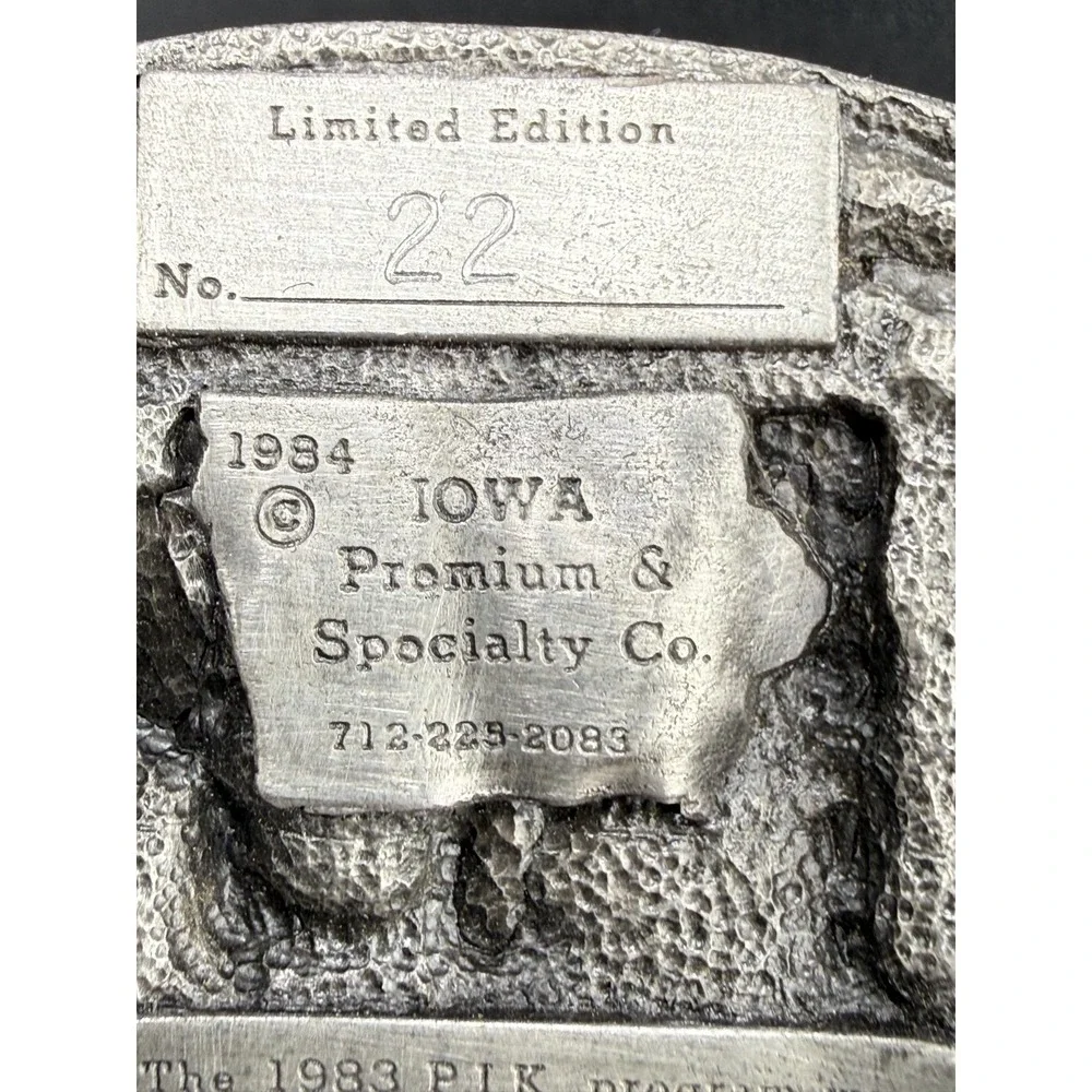 Vintage Iowa Premium & Specialty Co Belt Buckle Silver PIK Agribusiness 1984
